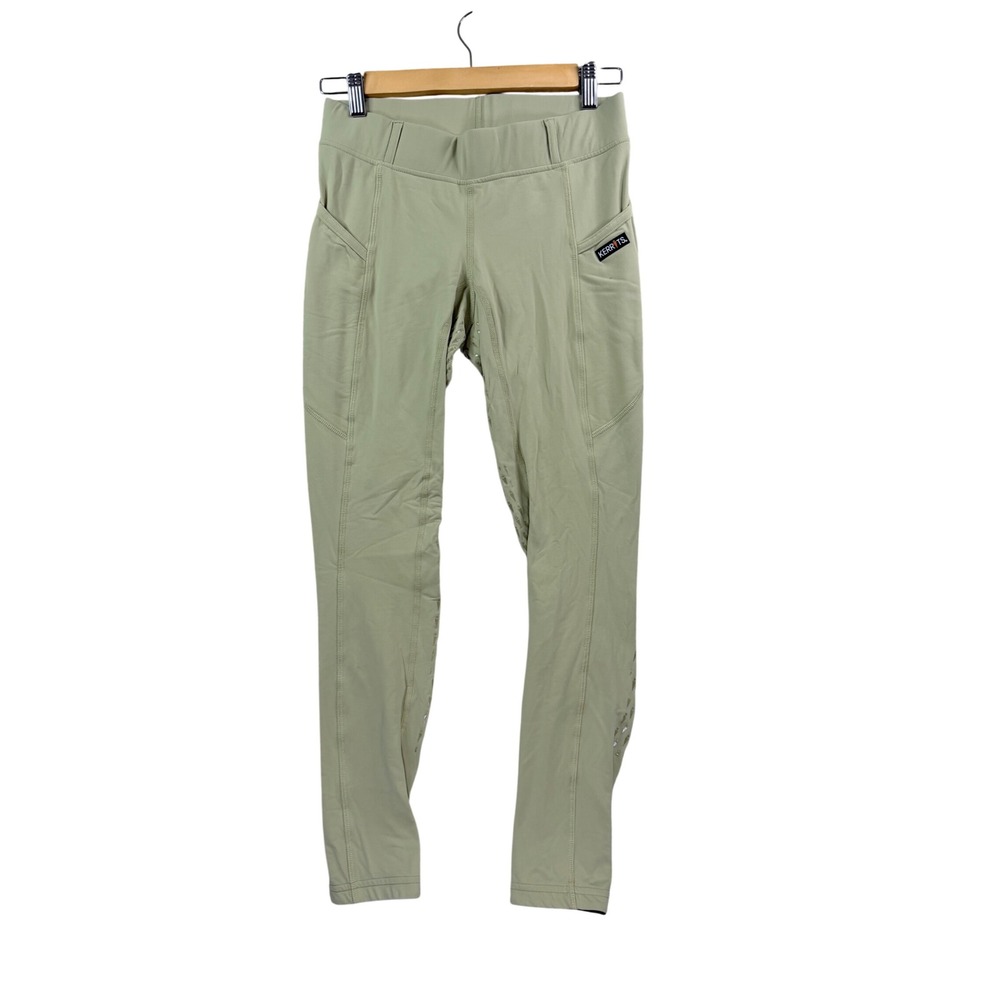 Kerrits Riding Pants Women Medium Tan Green Full Seat Grip Equestrian Breeches